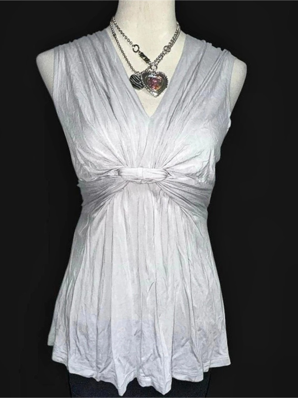 Cable & Gauge Ruched Sleeveless Tunic silver Size Small blouse Y2K
